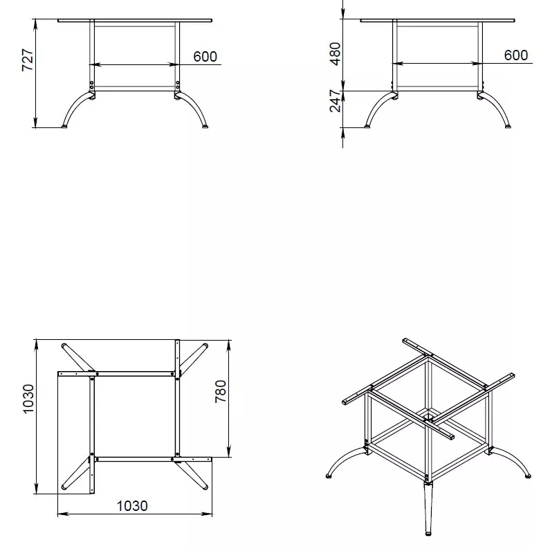 Металлическое подстолье из чугуна и стали для устойчивого стола Металлическое подстолье из чугуна и стали для устойчивого стола