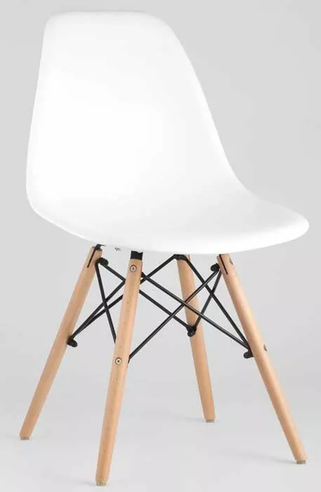 Пластиковый стул для кафе с деревянными ножками, белый