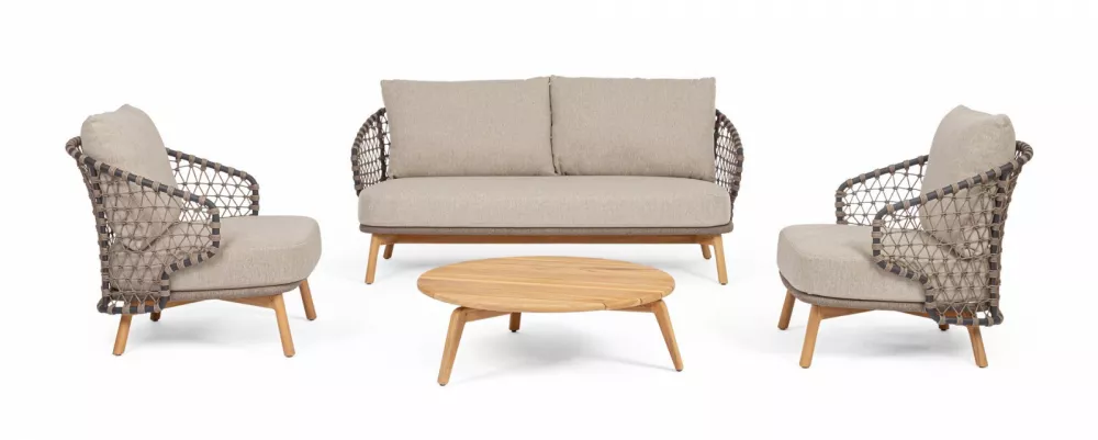 Тиковое кресло плетеное роуп с подушками Тиковое кресло плетеное роуп с подушками