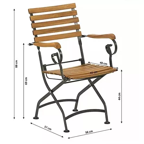 Складной стул с подлокотниками из акации на металлокаркасе Складной стул с подлокотниками из акации на металлокаркасе