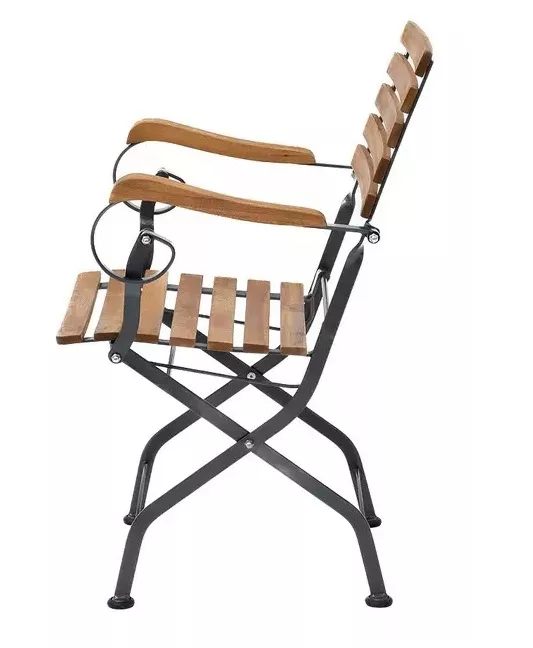 Складной стул с подлокотниками из акации на металлокаркасе Складной стул с подлокотниками из акации на металлокаркасе