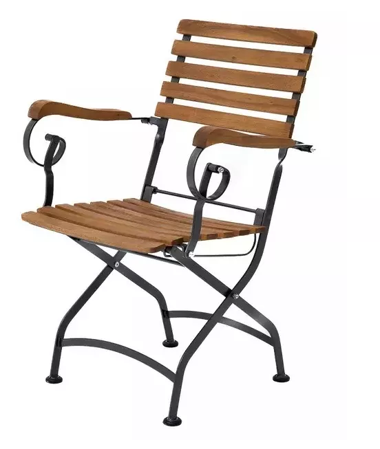 Складной стул с подлокотниками из акации на металлокаркасе