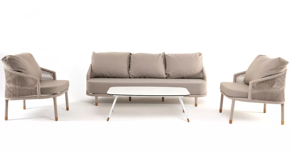 Бежевая лаунж-зона 5-местная плетеная мебель из роупа