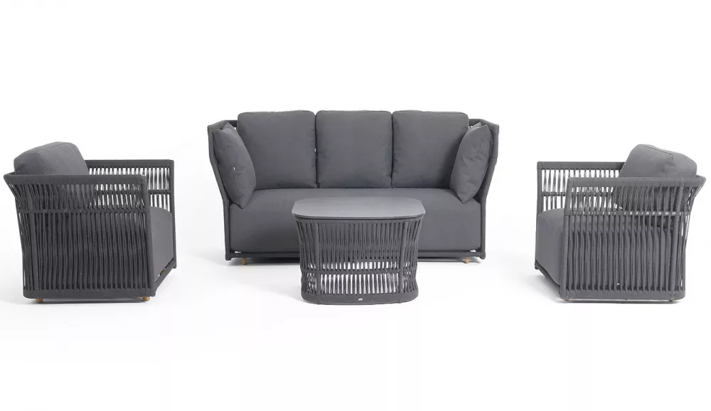 Лаунж-зона 5-местная мебель плетеная из роуп, темно-серый Лаунж-зона 5-местная мебель плетеная из роуп, темно-серый