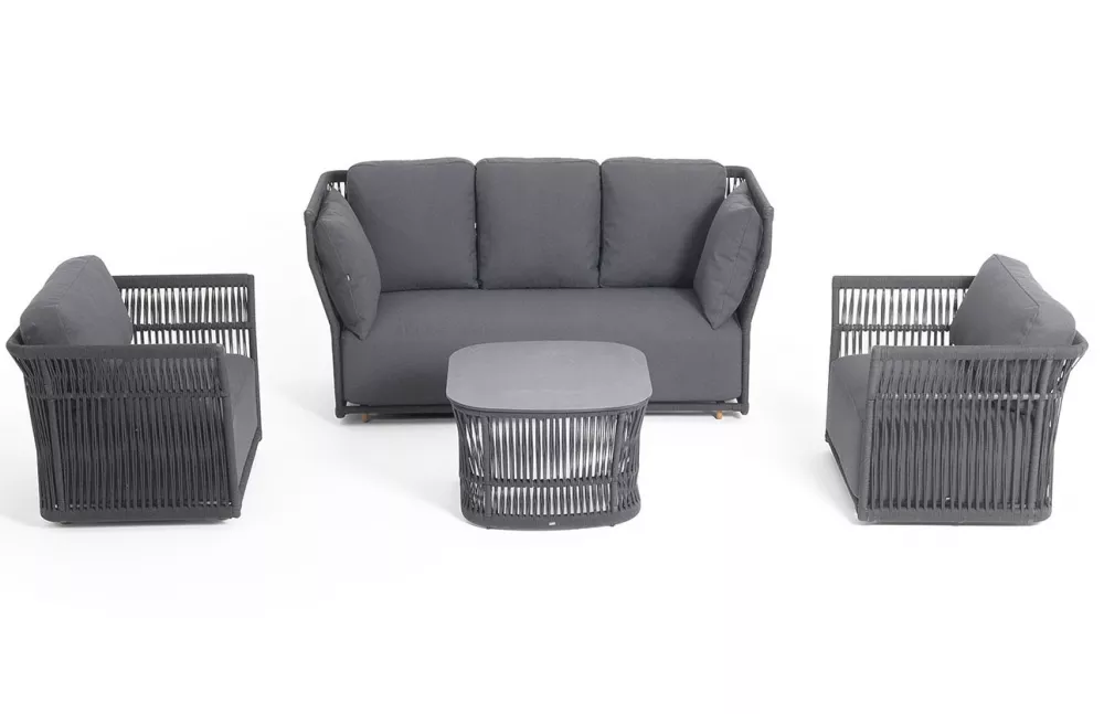 Лаунж-зона 5-местная мебель плетеная из роуп, темно-серый Лаунж-зона 5-местная мебель плетеная из роуп, темно-серый