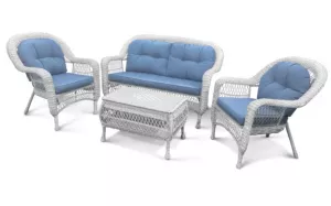 Плетеное кресло с пуфом для отдыха, цвет серый