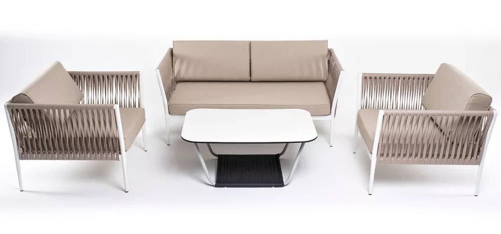 Мебель плетеная из роупа 4-местная лаунж-зона, цвет бежевый Мебель плетеная из роупа 4-местная лаунж-зона, цвет бежевый