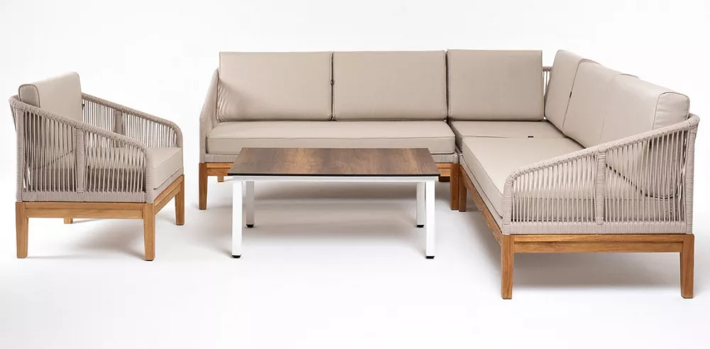 Модульная угловая мебель из роупа, основание из дуба, бежевый Модульная угловая мебель из роупа, основание из дуба, бежевый