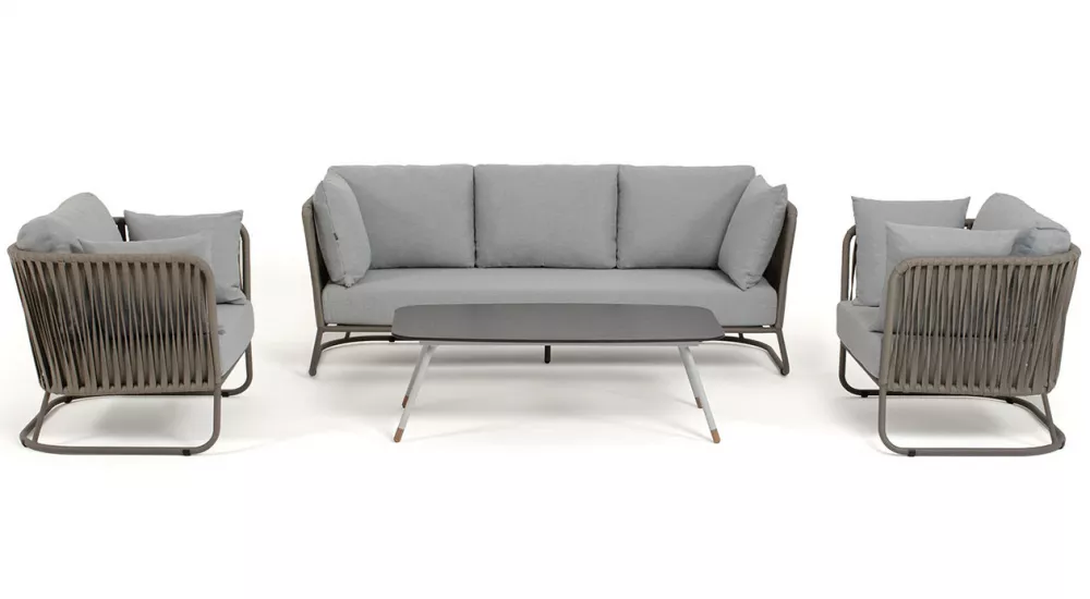 Мягкая лаунж-зона 5-местная плетеная из роупа, серо-коричневый Мягкая лаунж-зона 5-местная плетеная из роупа, серо-коричневый