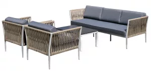 Бежевая лаунж-зона 5-местная плетеная мебель из роупа