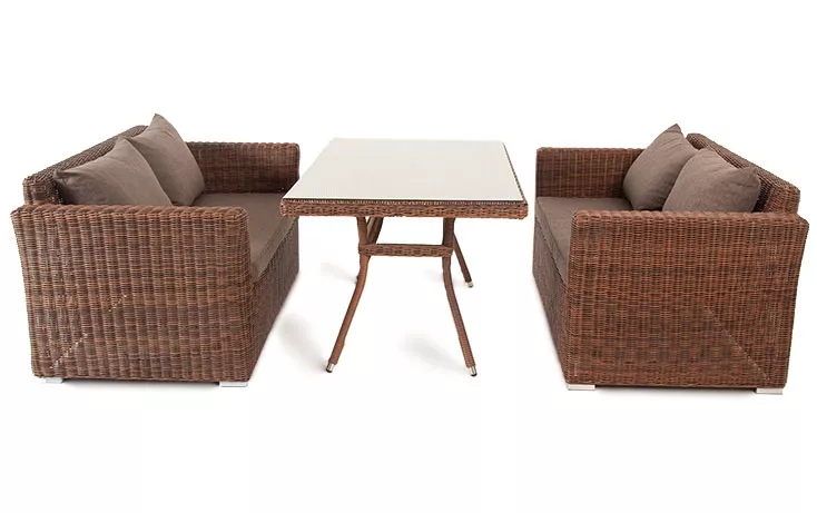 Диванная обеденная группа плетеная из ротанга, коричневый Диванная обеденная группа плетеная из ротанга, коричневый