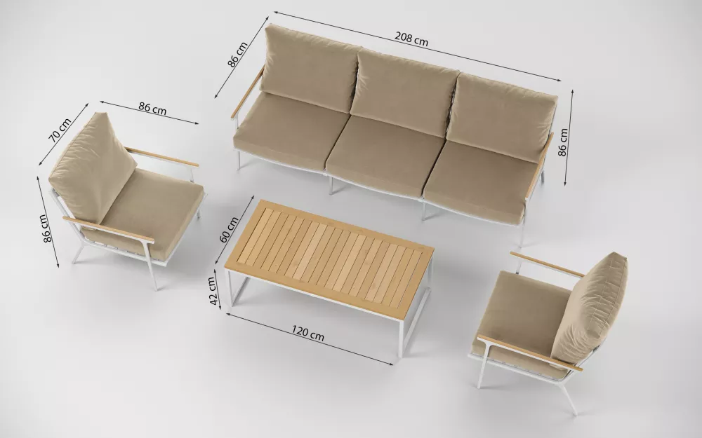 Белая мягкая лаунж зона для террасы тик/алюминий Белая мягкая лаунж зона для террасы тик/алюминий