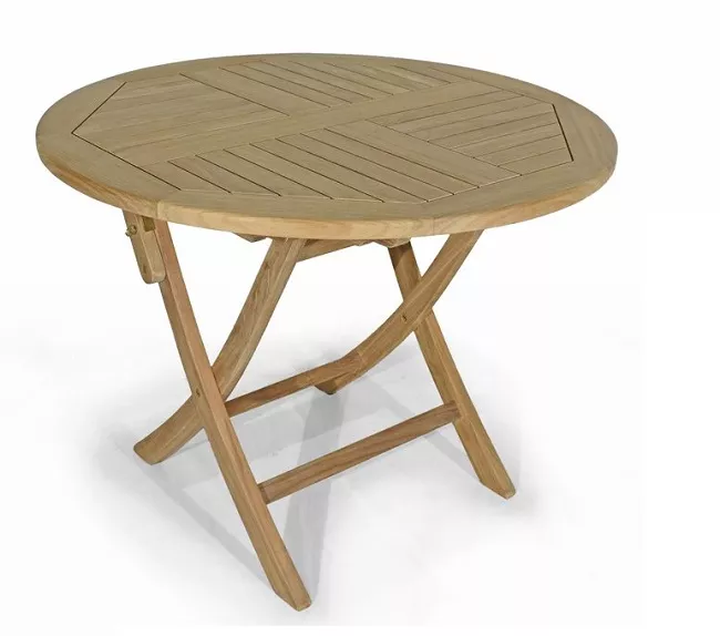 Складной круглый стол из массива тика 100 см уличный на дачу