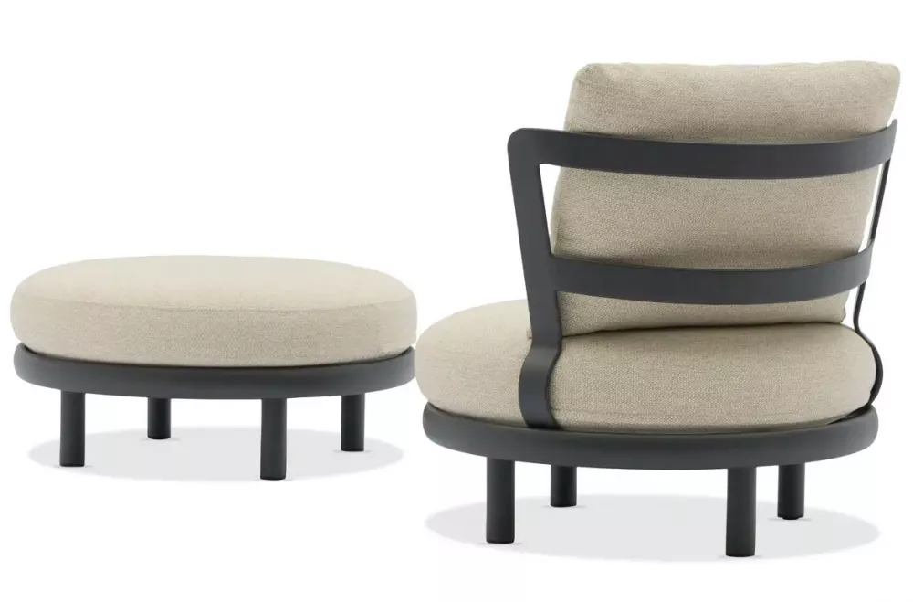 Алюминиевое кресло с пуфом для улицы, антрацит. Премиум!