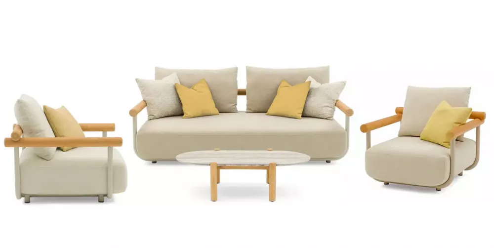 Лаунж комплект мебели для отдыха бежевый, алюминий/тик