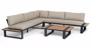 Алюминиевая лаунж зона для улицы с тиковыми подлокотниками