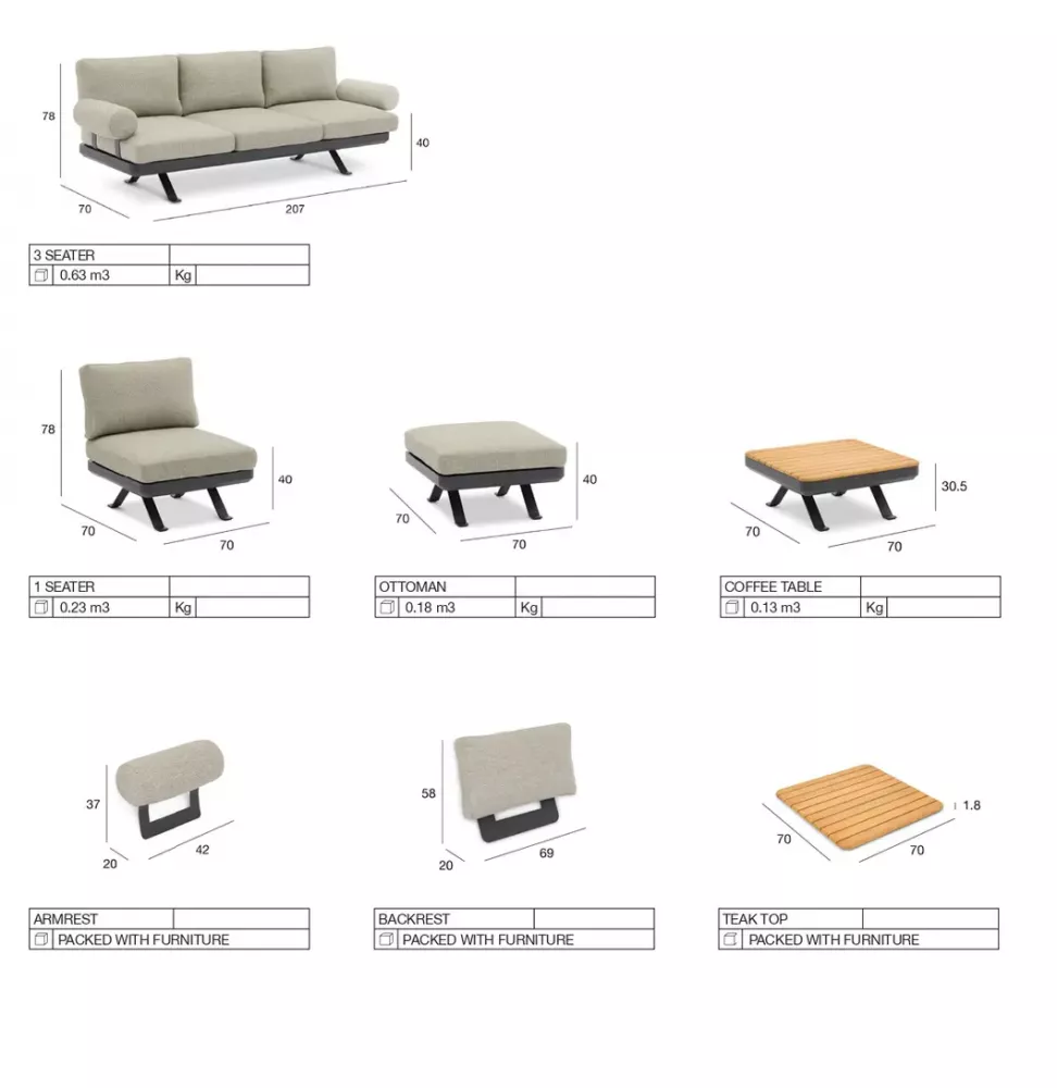 Угловой комплект модульной уличной мебели алюминий/тик Угловой комплект модульной уличной мебели алюминий/тик