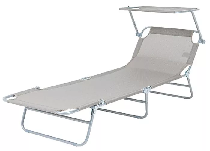 Складной шезлонг с козырьком от солнца и текстиленом