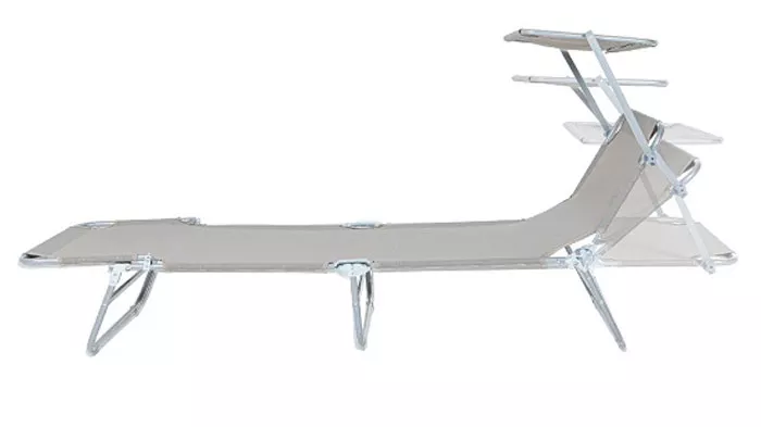 Складной шезлонг с козырьком от солнца и текстиленом Складной шезлонг с козырьком от солнца и текстиленом