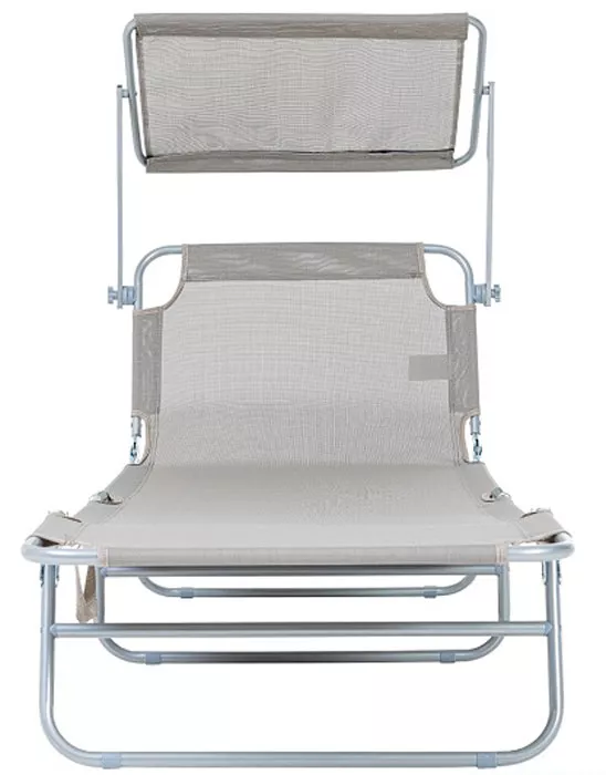 Складной шезлонг с козырьком от солнца и текстиленом Складной шезлонг с козырьком от солнца и текстиленом