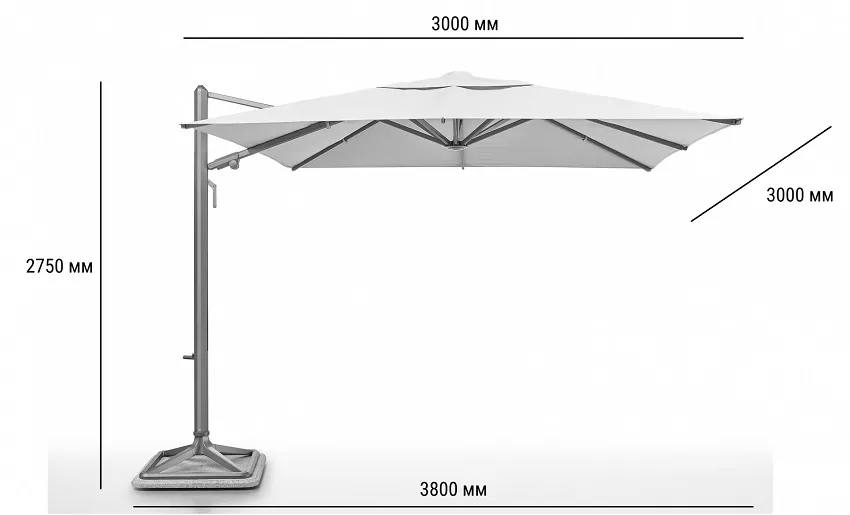 Профессиональный зонт на боковой опоре 3х3м Профессиональный зонт на боковой опоре 3х3м